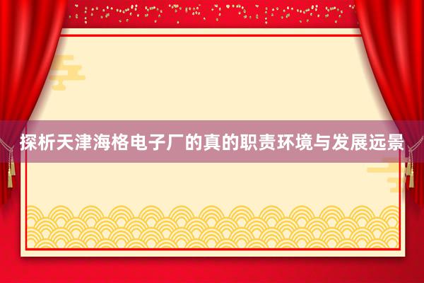 探析天津海格电子厂的真的职责环境与发展远景